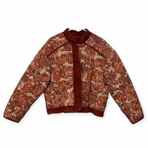 Free People Orange Rust Boho Paisley Print Reversible Quilt Jacket